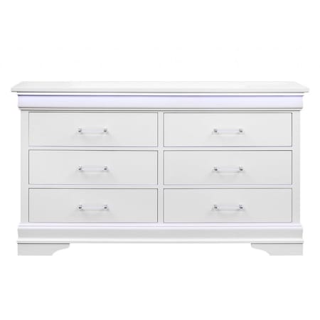 Gfancy Fixtures 59 in. Solid Wood Six Drawer Double Dresser with LED, White GF3664439